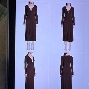 MICHAEL KORS Chocolate Brown Ribbed Knit O-Ring Long Sleeve Dress